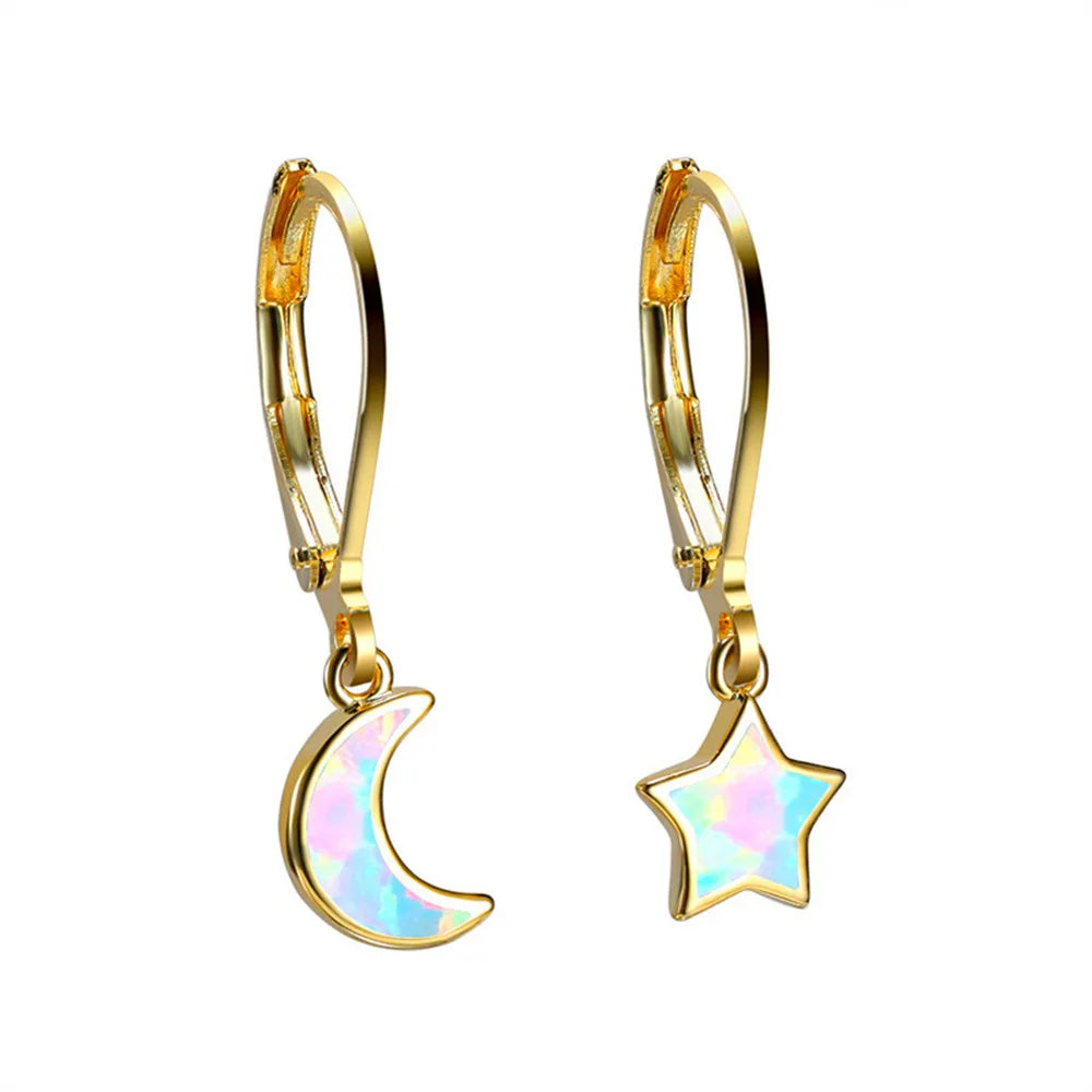 Wish Trending Star Moon Brass Christian Bohemian Style Dainty White Opal Pendant Earrings for Women