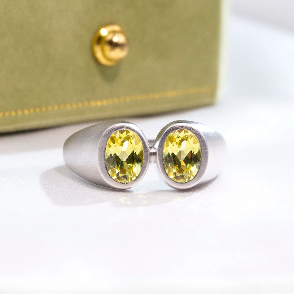 Hot Selling MSR-1901 Latest Designed 925 Silver Two Stones Oval Cut Yellow Sapphire Lab Grown Gemstone Ring