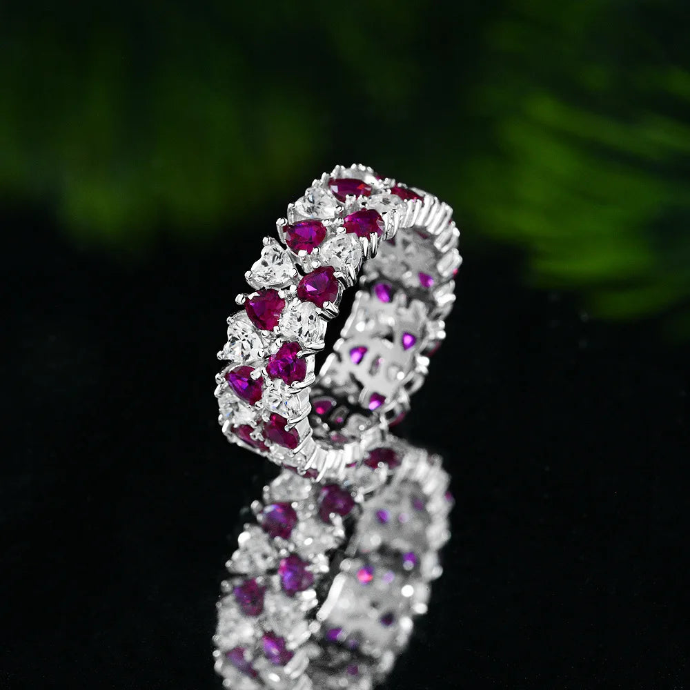 MuShan Jewelry Factory 2026 New Heart Shaped 3*3 Cross Border Versatile Color Blocking Design 925 Silver 0.15 Carat Women Ring