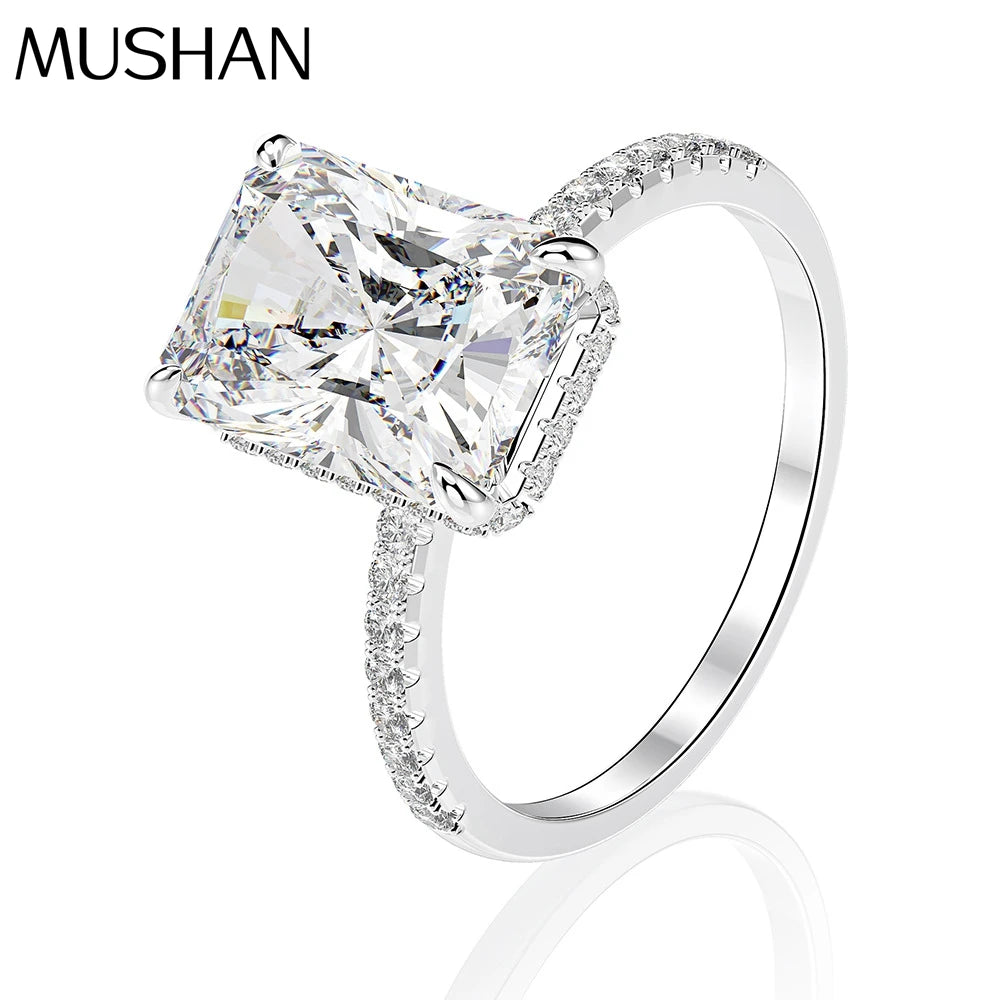 MuShan Jewelry Factory Simple and Popular 925 Silver High Carbon Diamond Square Emerald Cut Ring for European and American Women