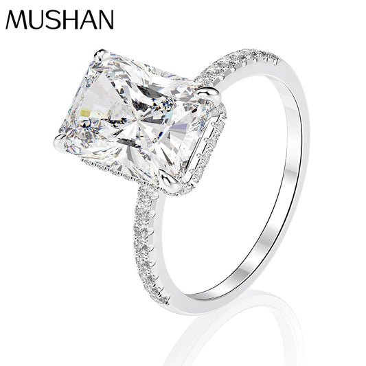 MuShan Jewelry Factory Simple and Popular 925 Silver High Carbon Diamond Square Emerald Cut Ring for European and American Women