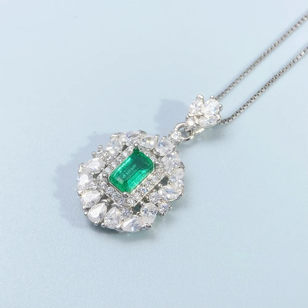 Gioiellieri Natural Green Emerald Pendant for Women with 925 Sterling Silver May Birthstone Fine Jewelry Wedding Engagement Anniversary Gift