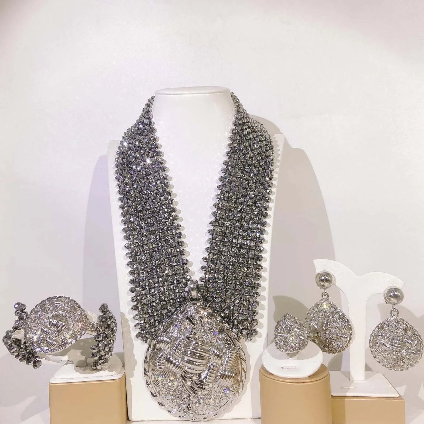 Zhuerrui High-end Simple 18K Gold Jewelry Sets Silver Beads Necklace Bracelet Jewelry Set Latest Bridal Wedding Gifts H40037