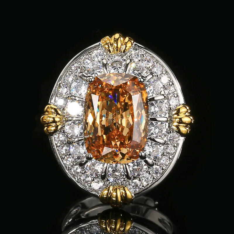 REDheart Fashion Gold Champagne Flower Zircon Open Ring Set Rhodium/Gold/18K Gold Plated Two-Color Necklace Pendant