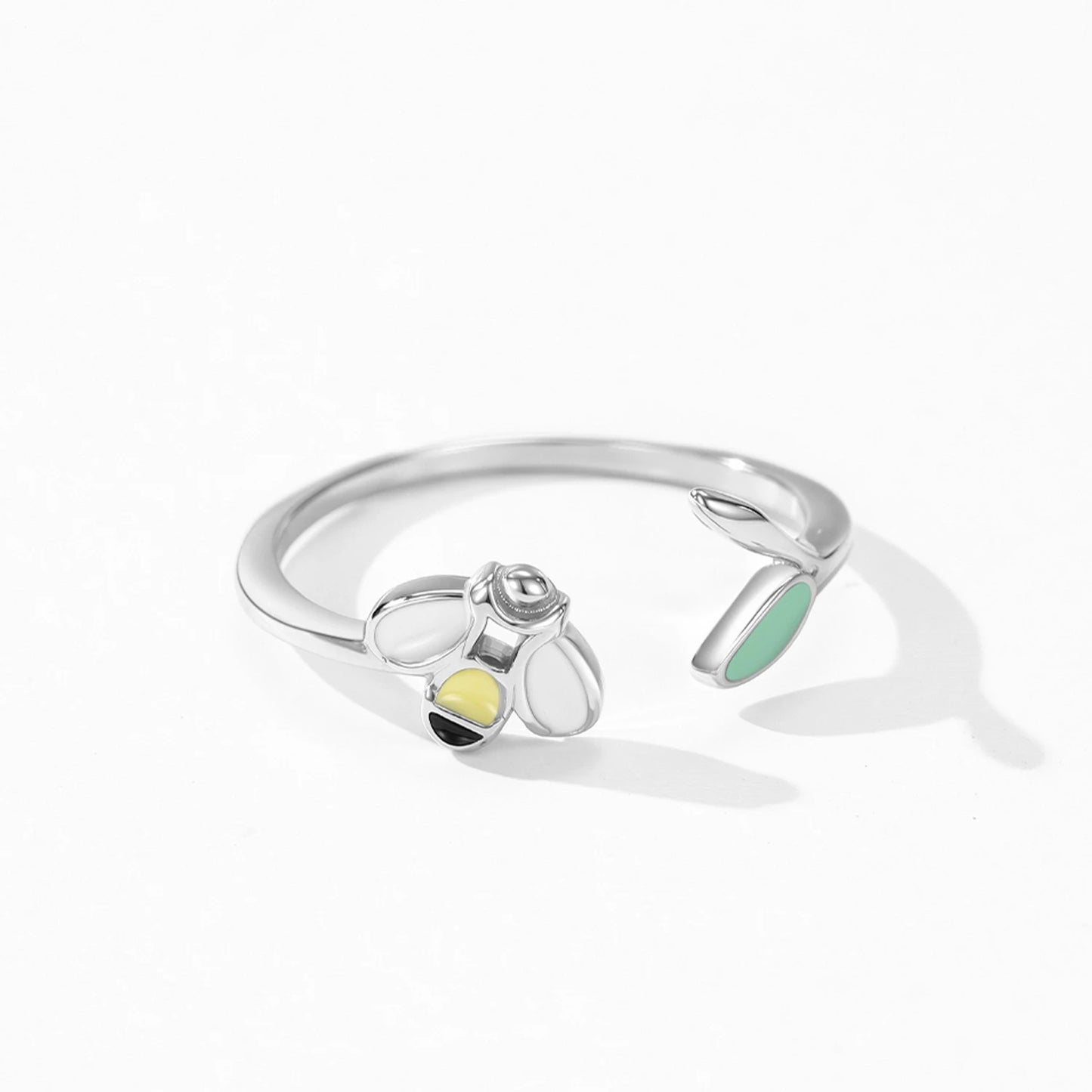 Ailmay 925 Sterling Silver Lovely Ename Bee Opening Finger Rings&Necklace For Women's Everyday, Vacation Jewelry Set