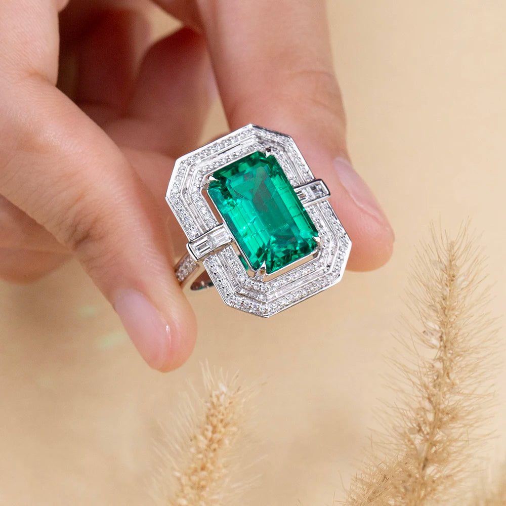 Messi Jewelry Customized MSR-2059 18k White Gold Fashion Lab Grown Emerald Ring