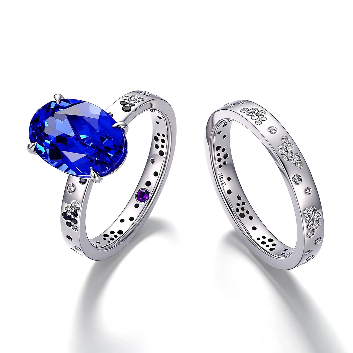 Gemfiori Luxury 14K 18K Solid Yellow Gold Royal Blue Lab Gemstone Wedding Engagement Ring Handmade Custom Jewelry for Women Chunky Rings