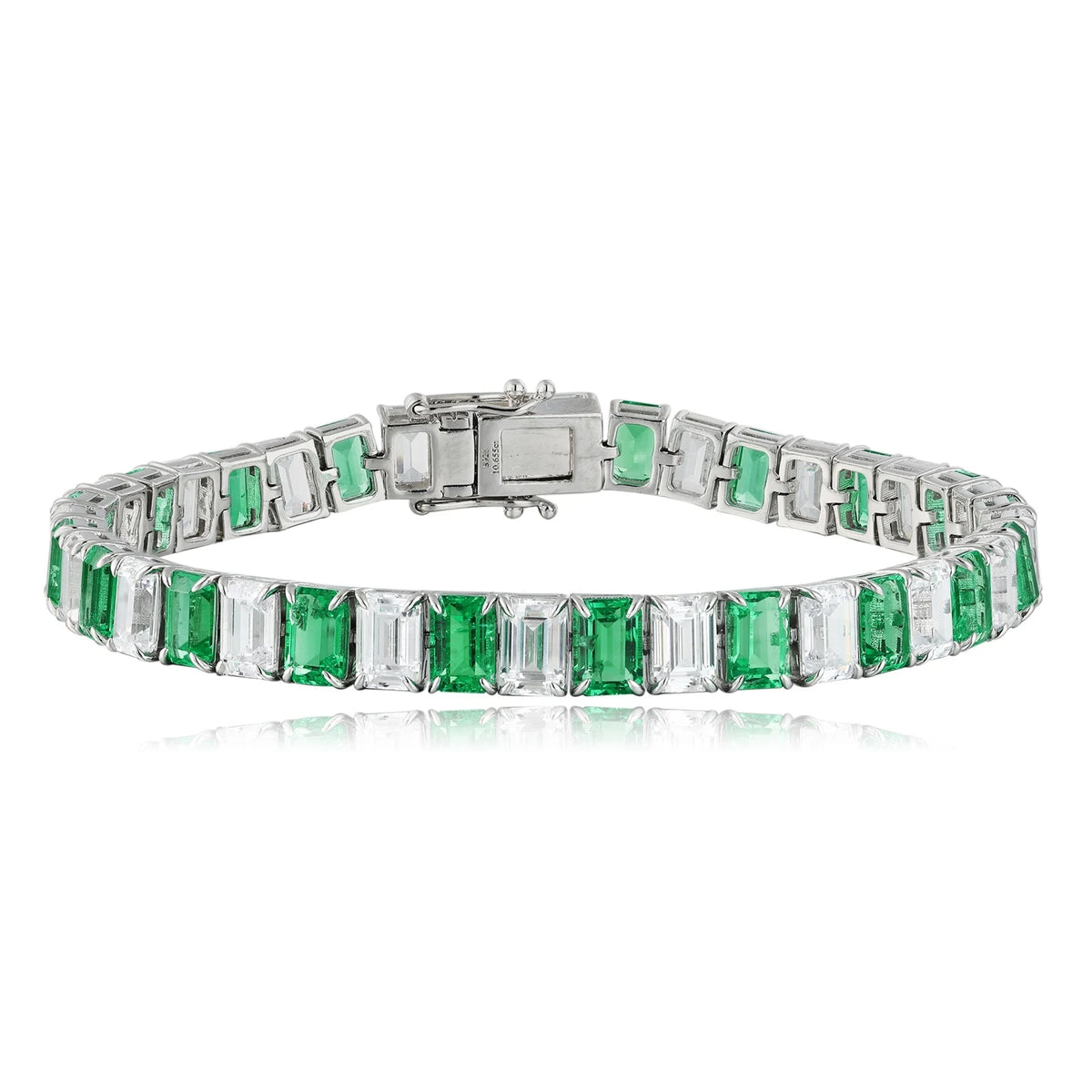 ArtistA Vintage Charm Sterling 925 Silver Rhodium Plated Lab Grown Emerald Bracelet for Women Wedding Party 18cm