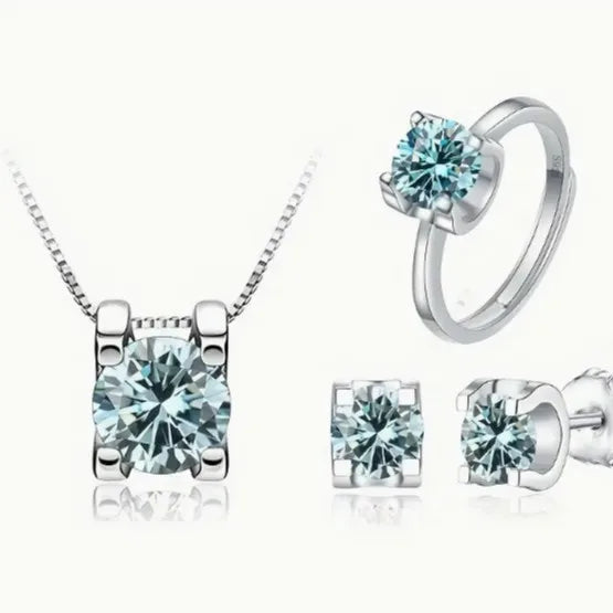 S&S 925 Silver Moissanite Cross Jewellery Set | Necklace, Earrings & Ring | Multi-Colour