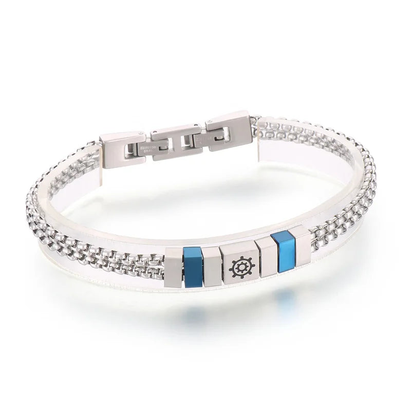 KALEN Unisex Casual Stainless Steel Box Chain Bracelets With Minimalist Square/Round Charms