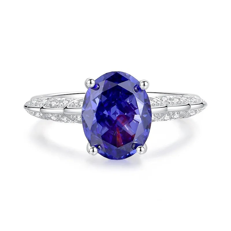 Factory Direct Women 925 Sterling Silver Sapphire Iced Out Blue 5A 8A Zirconia Ring Engagement Wedding Ring Jewelry Manufacturer