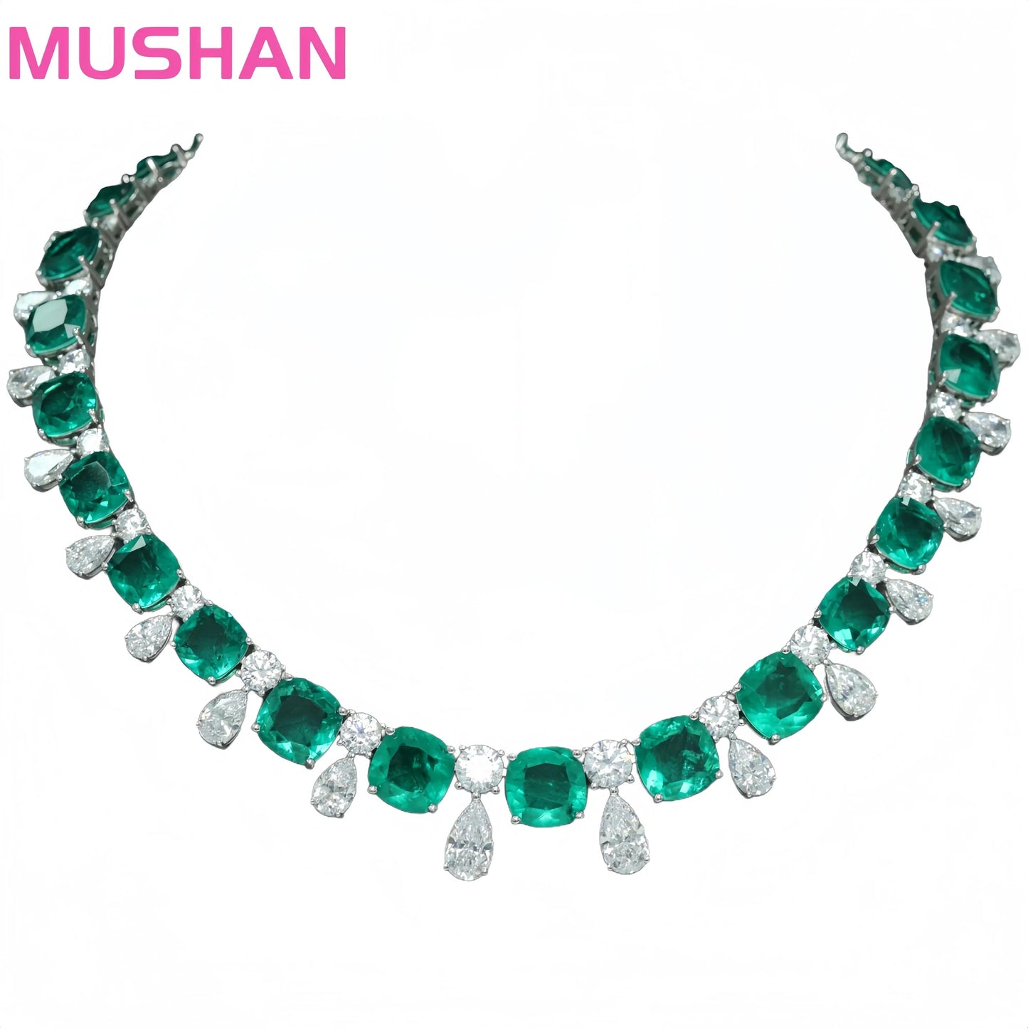 MUSHAN Jewelry Factory Women Wedding Party High Carbon Diamond and Musa Green Stone Jewelry 925 Sterling Silver Necklace Women