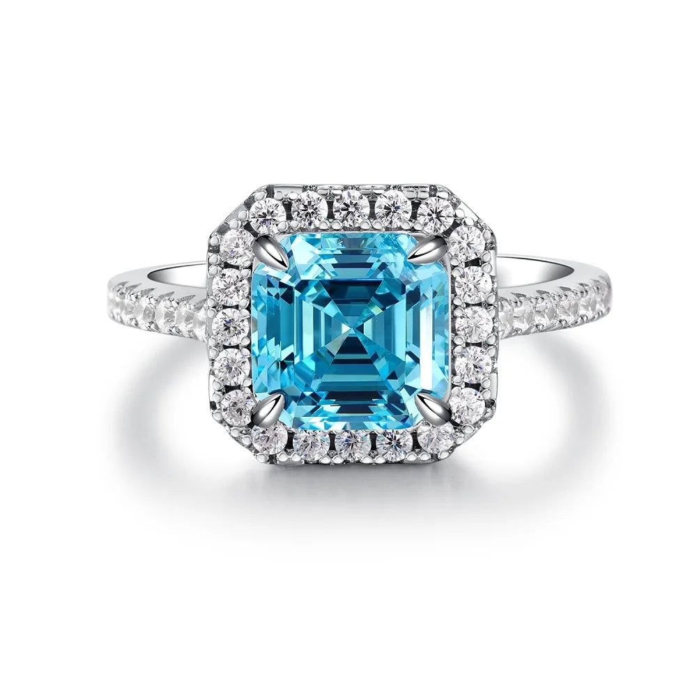 Waterproof Women 925 Sterling Silver Aquamarine 5A 8A Cubic Zirconia Ring Wedding Anniversary Rings Custom Jewelry Supplies