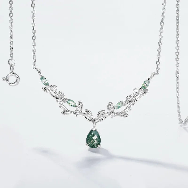 REDheart Norelle Factory Pear-shaped Green Moss Pendant Fashion Jewelry S925 Sterling Silver Necklace for Women