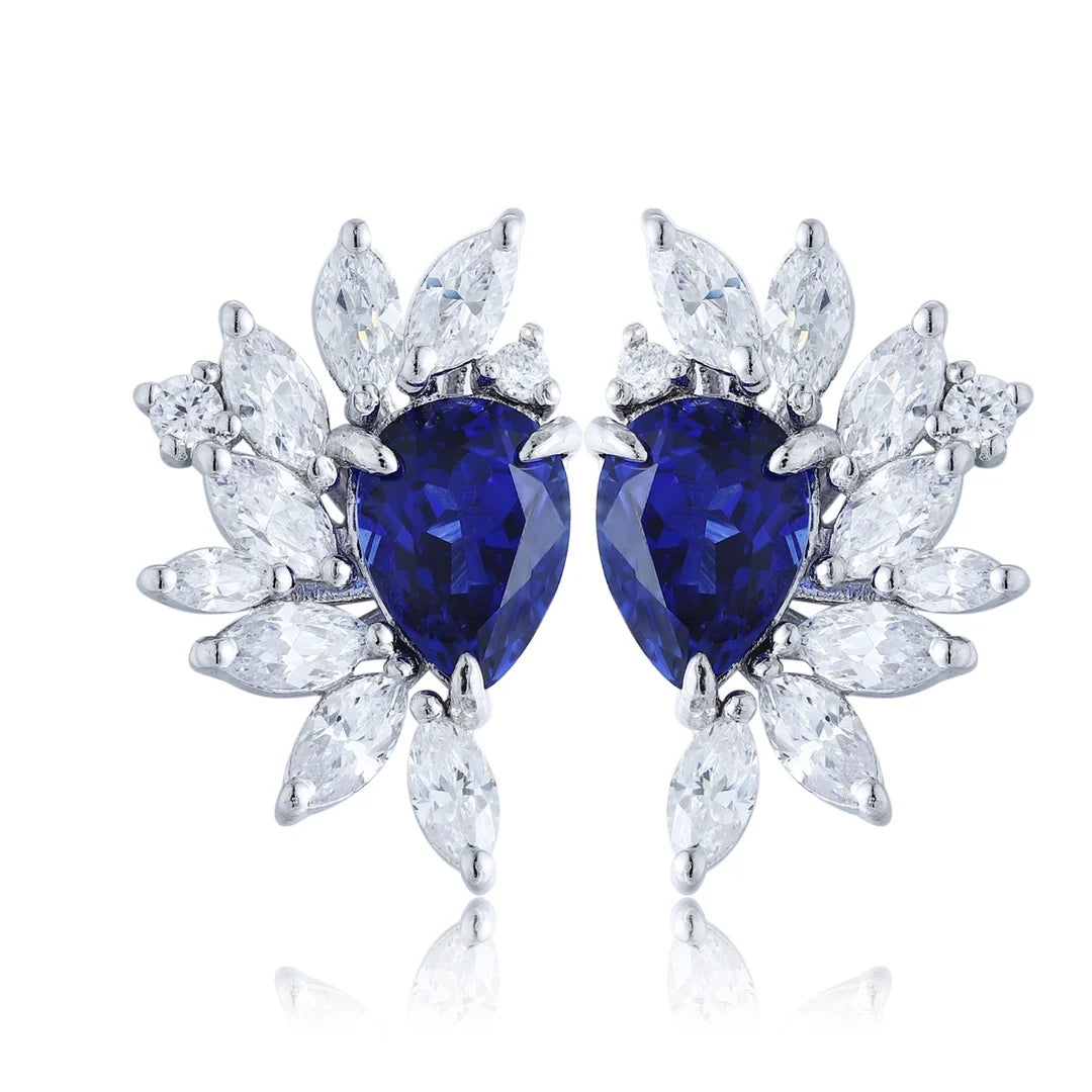 Gemfiori Anster High Quality S925 Lab Grown Sapphire Earring Stud Dainty Gemstone Stud Earrings for Women Daily Wear Gift
