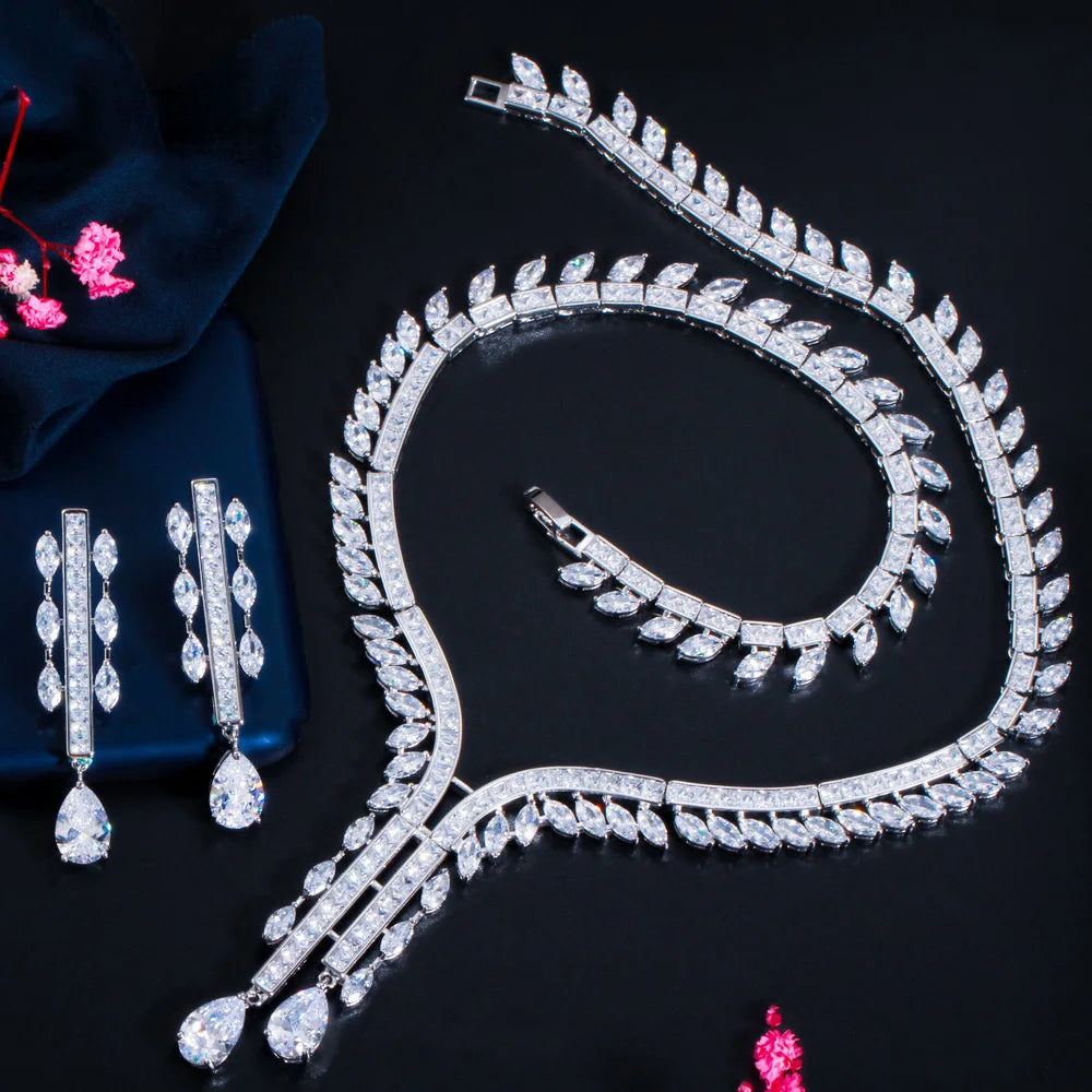 Shiny White Cubic Zirconia Wedding Bridal Jewelry Set for Women