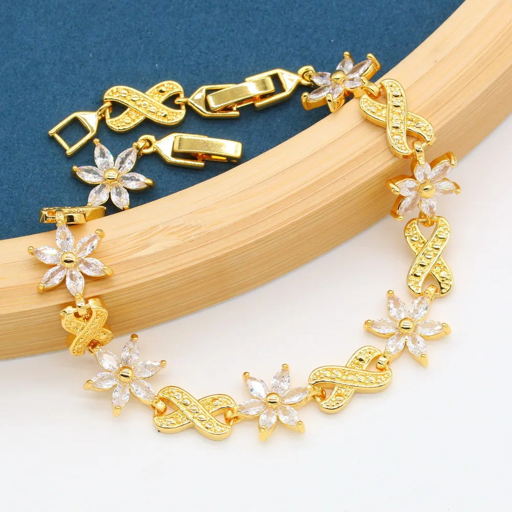 XOTICA Gold Wedding Jewelry Set for Women Bracelet Earrings Necklace Ring White Zirconia for Engagement Bridal Party Birthday Gift