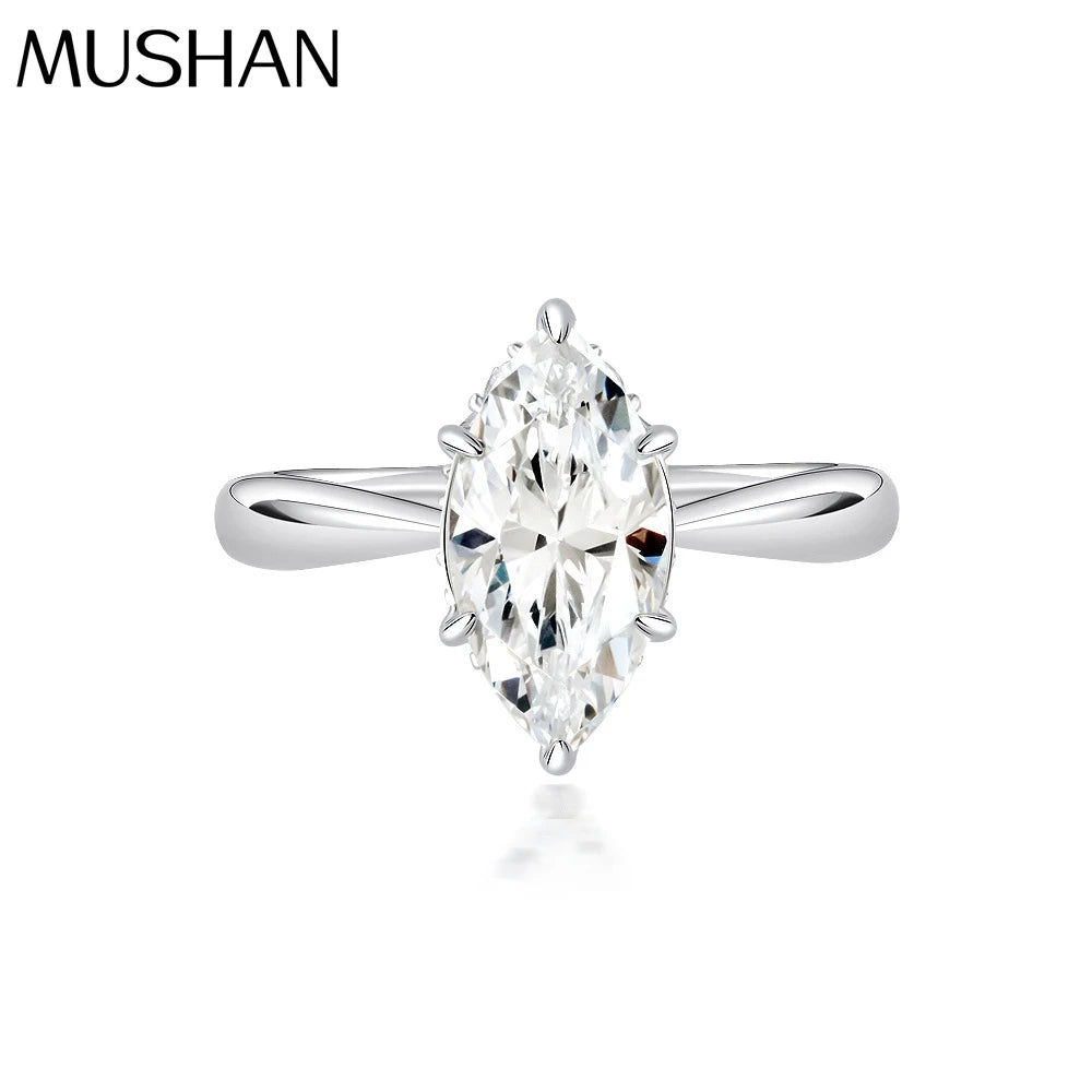 MuShan Jewelry Factory 2026 New 3ct White G Marquee 7*14 High Carbon Diamond Ring European and American 925 Silver
