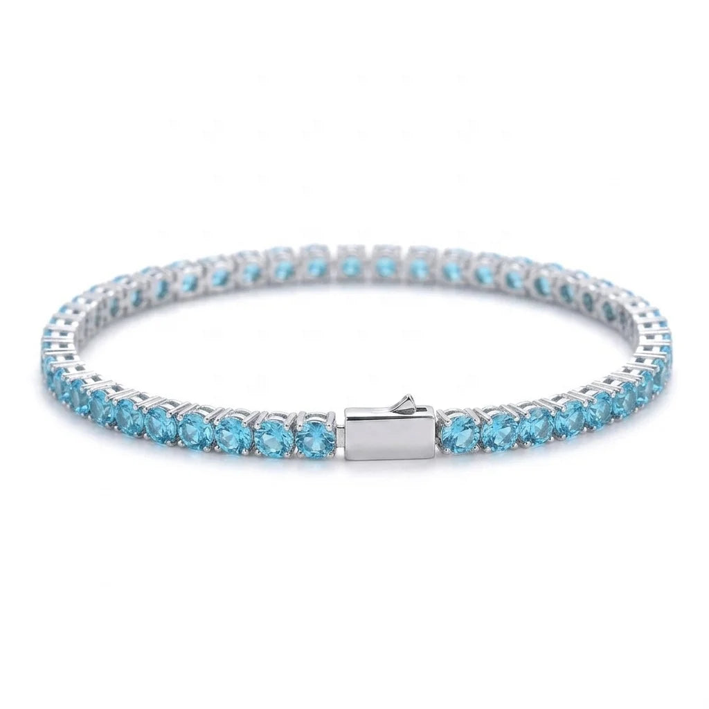 REBEL 4mm Iced Out Colorful CZ Tennis Bracelet Multi Color 1 Row Cubic Zirconia Brass Spring Clasp Bling Hip Hop Jewelry for Women Men