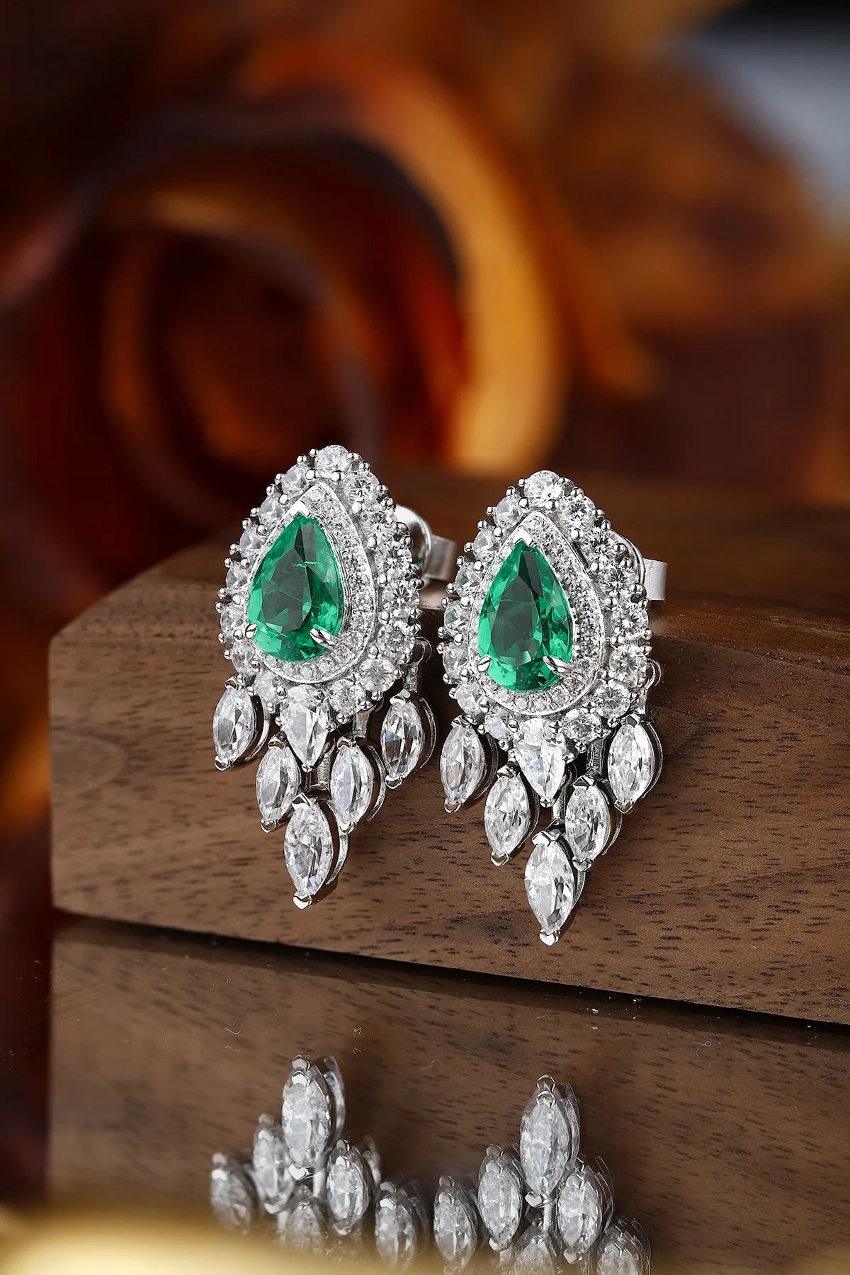Gemfiori Custom Lab Grown Emerald Sterling Silver 925 Dangle Drop Earrings for Women Luxury Wedding Gemstone Vintage Jewelry