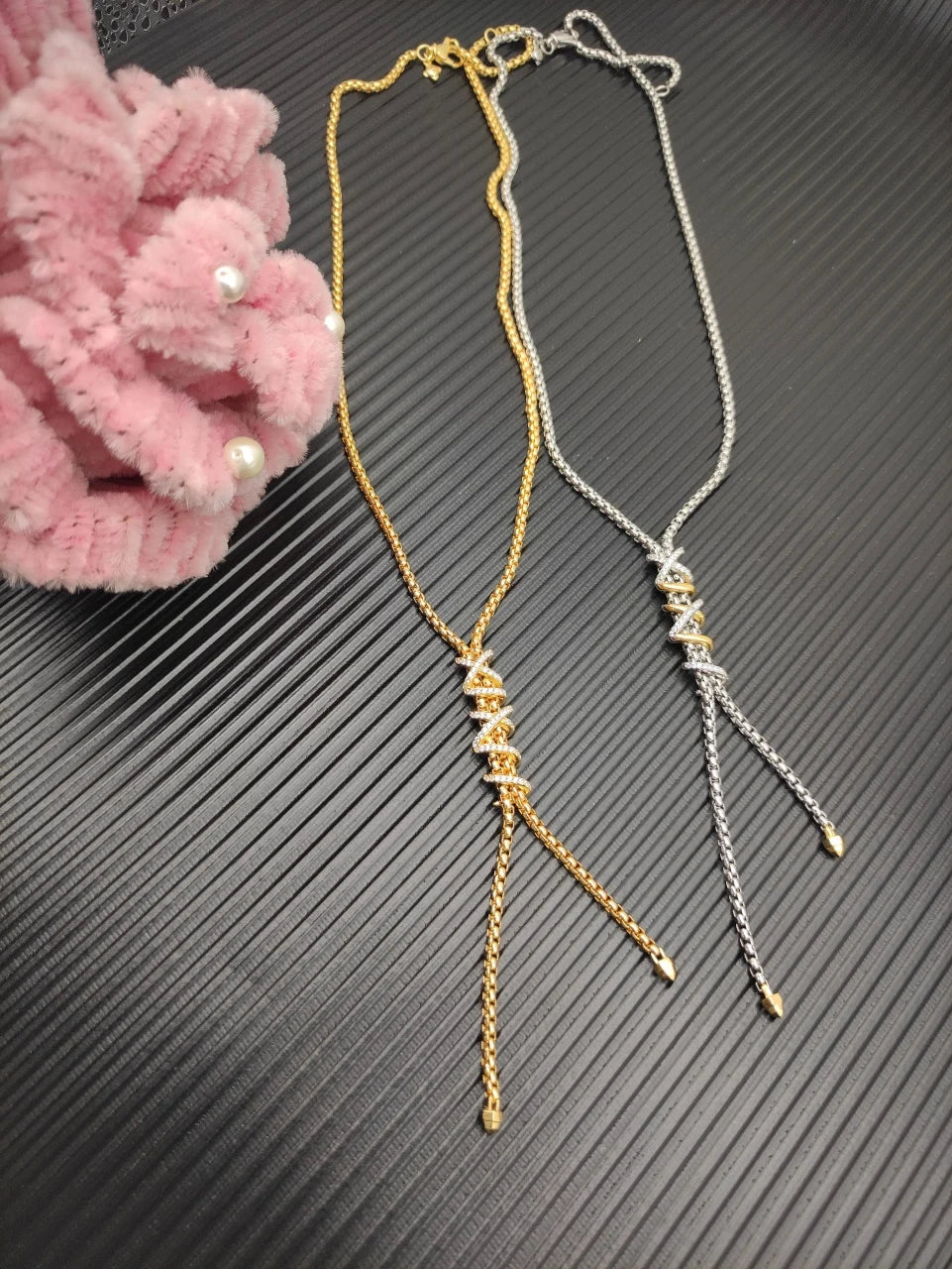 DY High-Quality Silver-Plated Square Box Chain Diamond Necklace. Gold-Plated Tassel Diamond Necklace. Jewelry Wholesale.