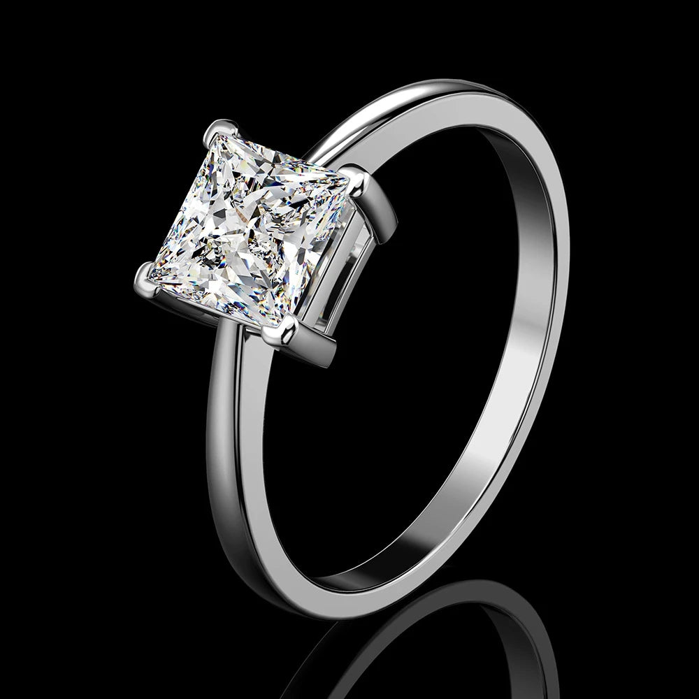 MuShan Jewelry Factory 1.5 Carat HighCarbon Diamond Ring 6*6 Princess Square Ice Flower Cut Simulation Diamond Ring 925 Silver