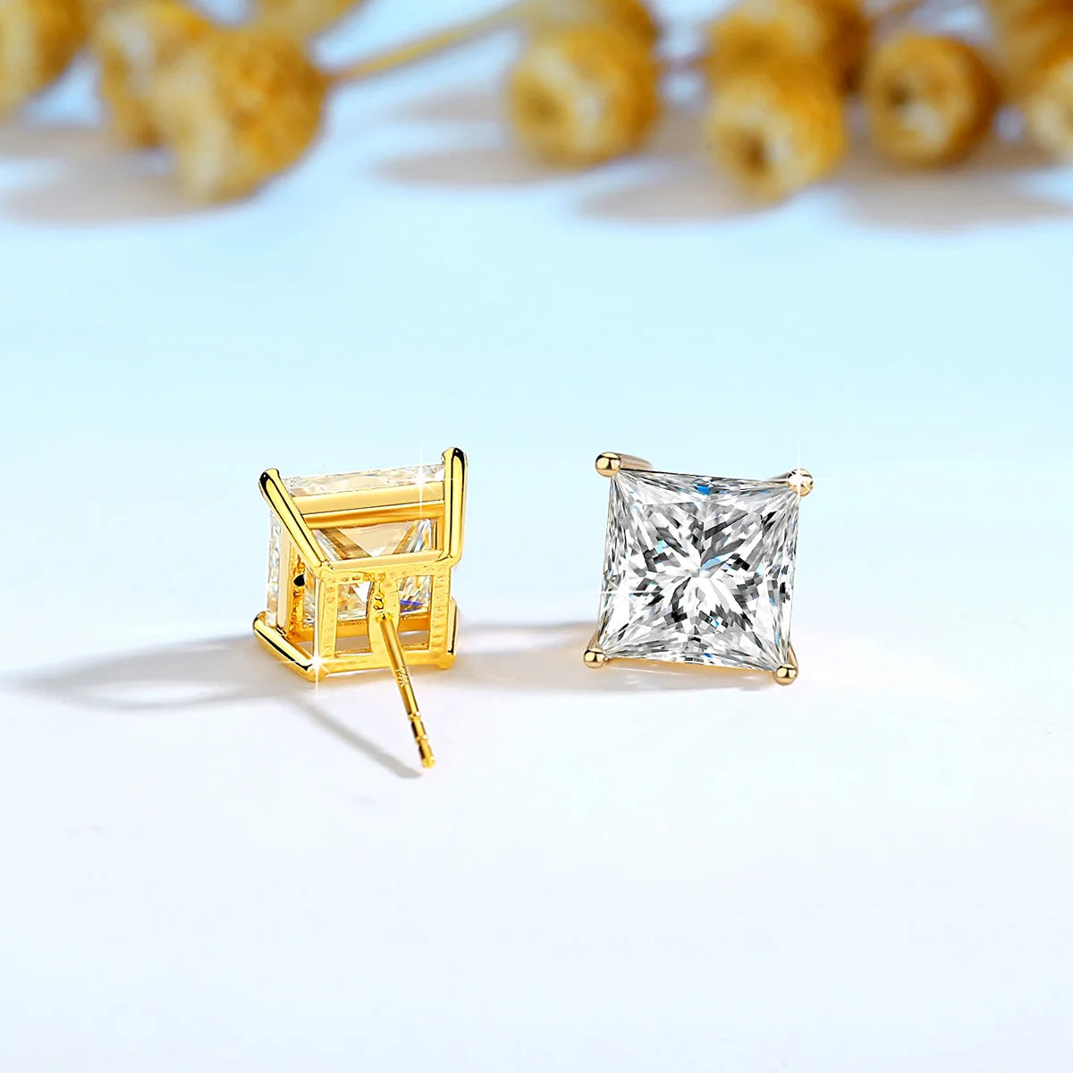 Gioiellieri Fine Jewellery Engagement Gift Woman Hollow 14K Gold 1ct 2ct 3ct Princess Cut Moissanite Stud Earrings