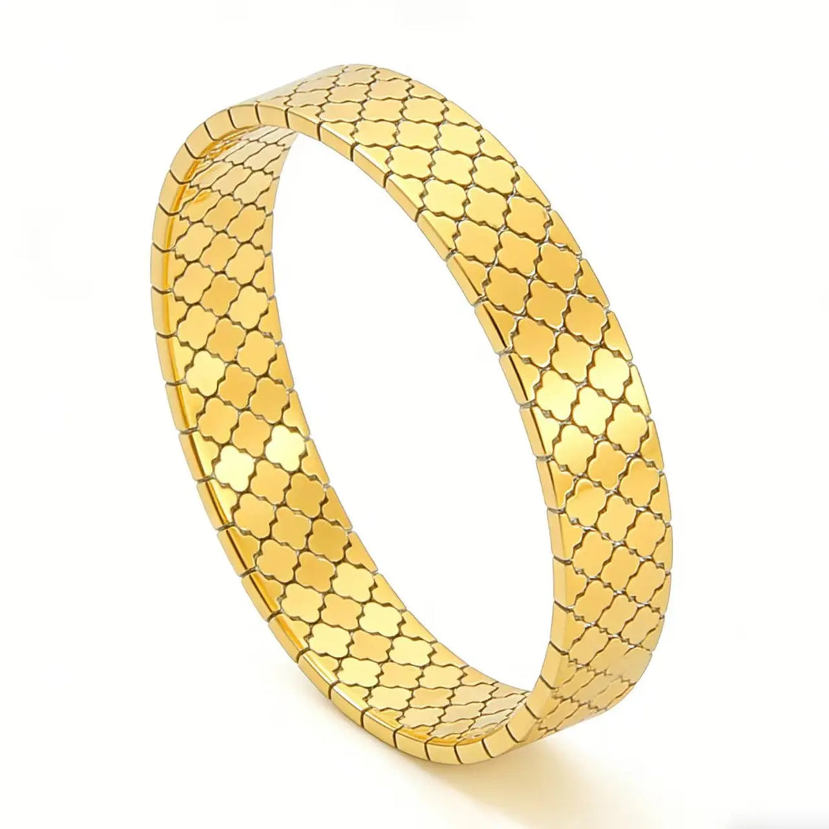Hypoallergenic Durable Stainless Steel Diamond-Shaped Four Clover Leaf Pattern Bohemia Style Women Water Ressiance Mesh Bracelet