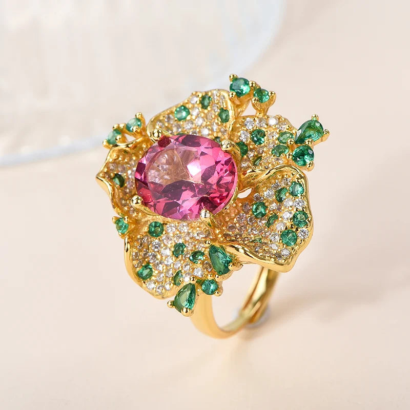 Gioiellieri Natural Pink Topaz Ring with Oval Cut Gemstone for Valentine Romantic Gift in 925 Sterling Silver for Women Jewelry