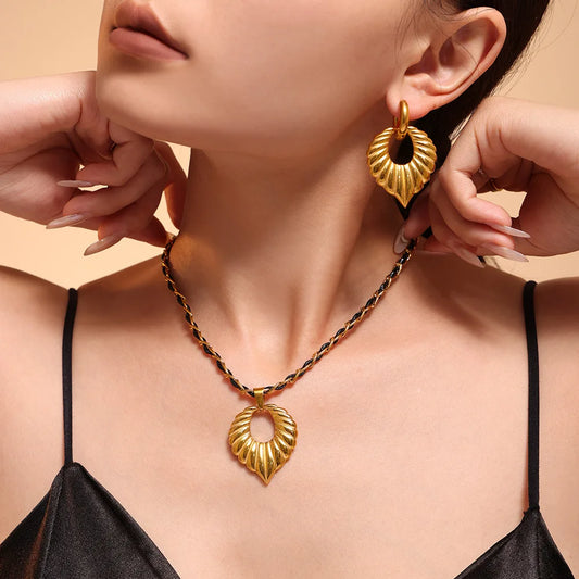 Big Love Heart Zircon Necklace & Earrings | Sparkly Rhinestone Stainless Steel Gold Fashion Jewellery