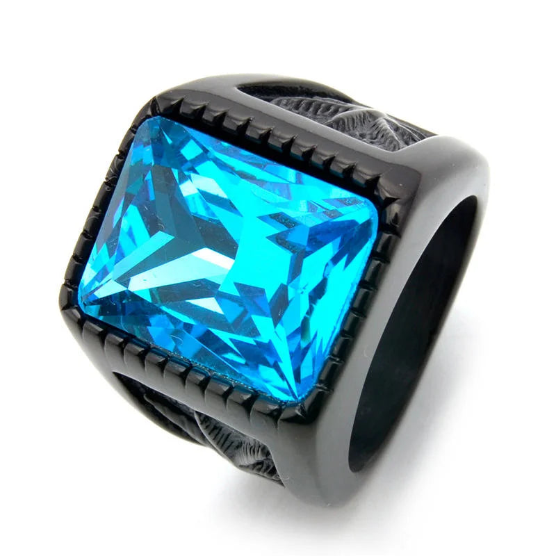 REBEL S&S REBEL Square Gemstone Maple Leaf Stainless Steel Ring