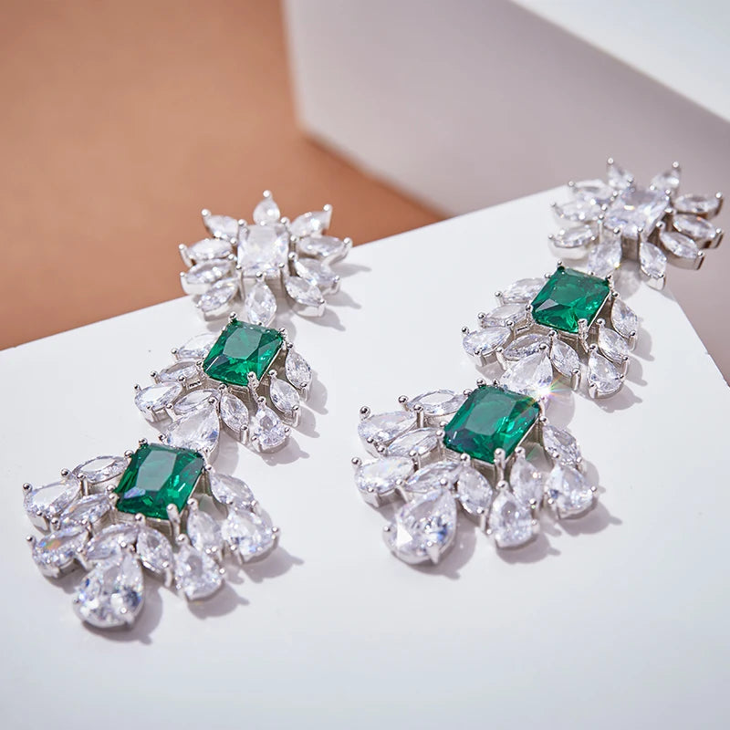 Wholesale Green Plated Brass Women's Evening Accessories Set Fashion Wedding Necklace Earrings Direct Sales Factory