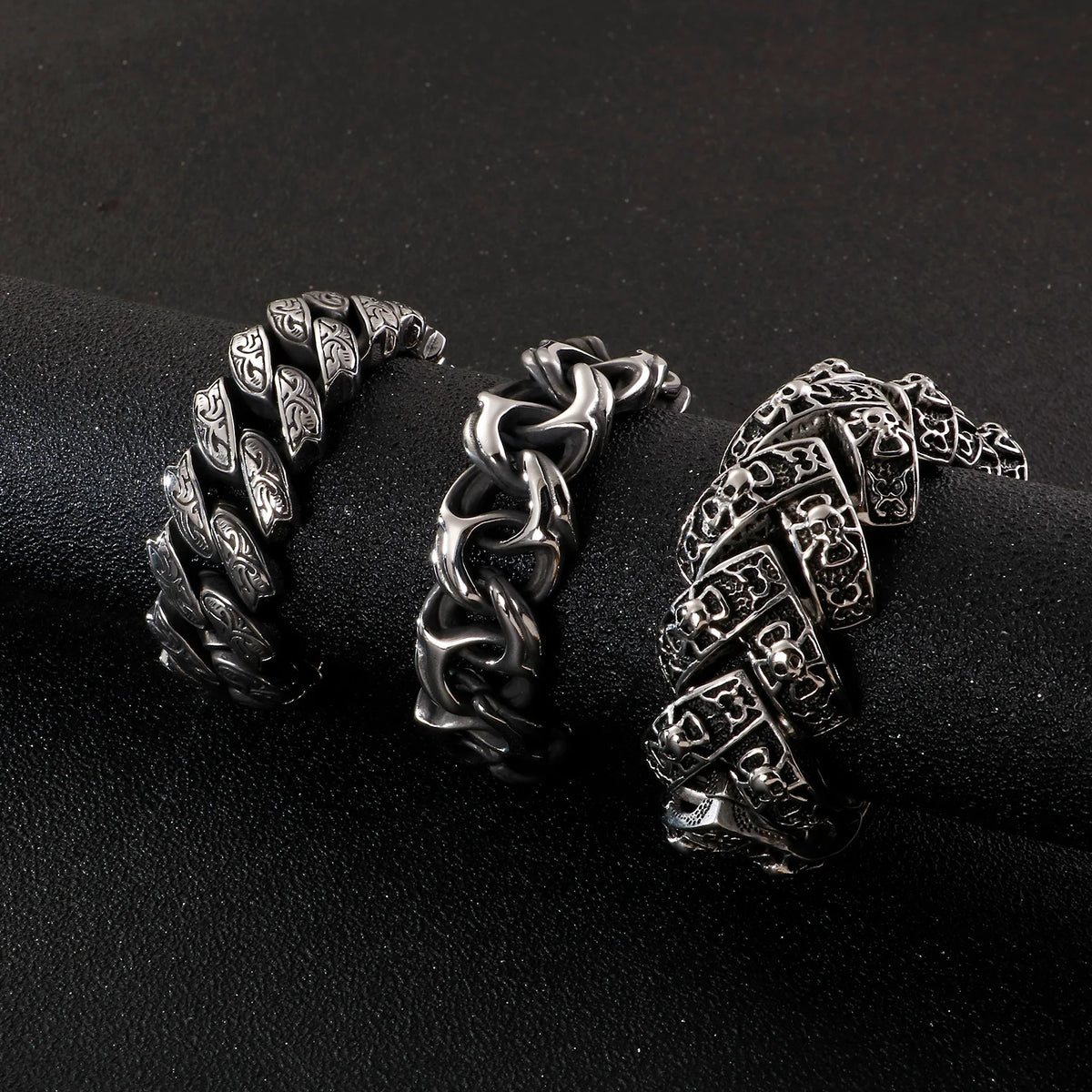 VIKING Mens Punk Bone Chain Bracelet – Silver Stainless Steel