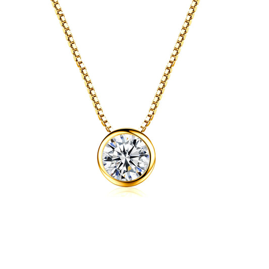 S&S 925 Sterling Silver 7mm CZ Round Pendant Necklace – Gold Plated – Collection