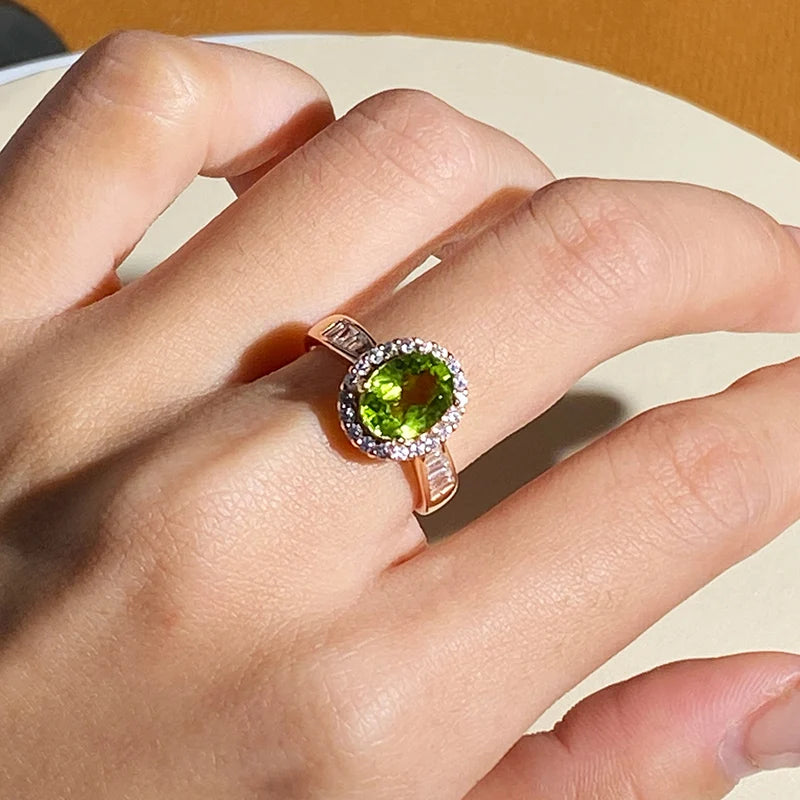 Gioiellieri New Design Engraved 925 Sterling Silver Oval Cut Natural Peridot Custom Wreath Women Rings