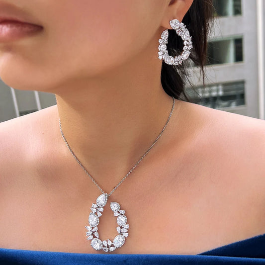 Trendy Fashion Cross Chain Link Big Necklace and Earrings Party Pendant Jewelry Set for Women Accessories