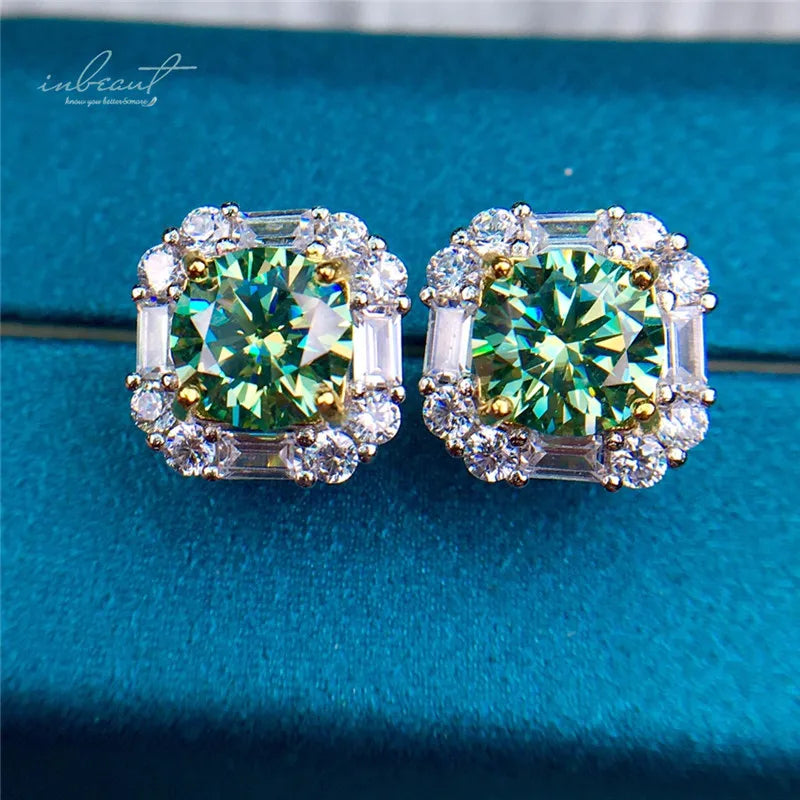 S&S 2ct Green VVS1 Moissanite Cushion Stud Earrings | 925 Silver Platinum Plated | GRA Certified | S&S Collection