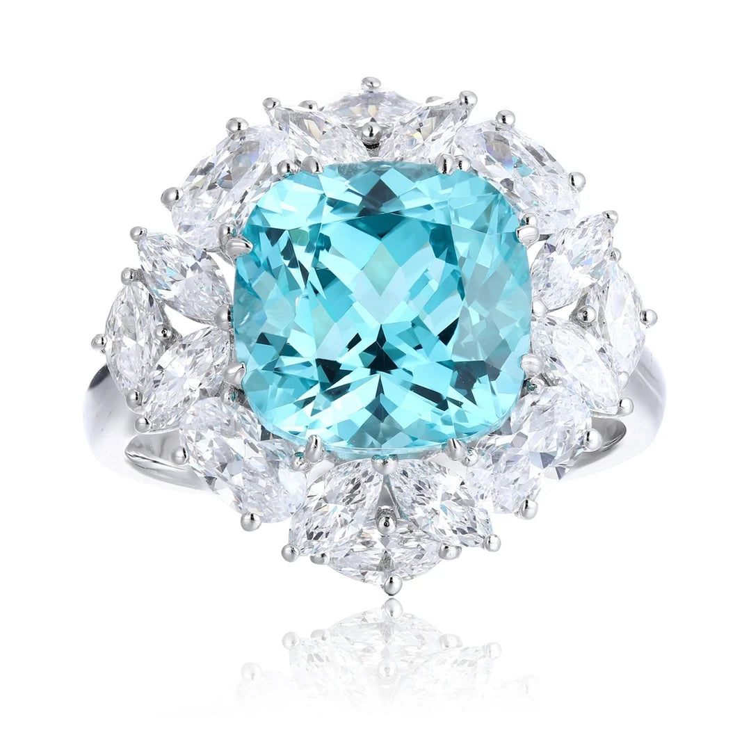Gemfiori Jewelry Trendy High Quality S925 Silver Cultivated Paraiba Ring Unisex Engagement Ring for Wedding Party or Gift