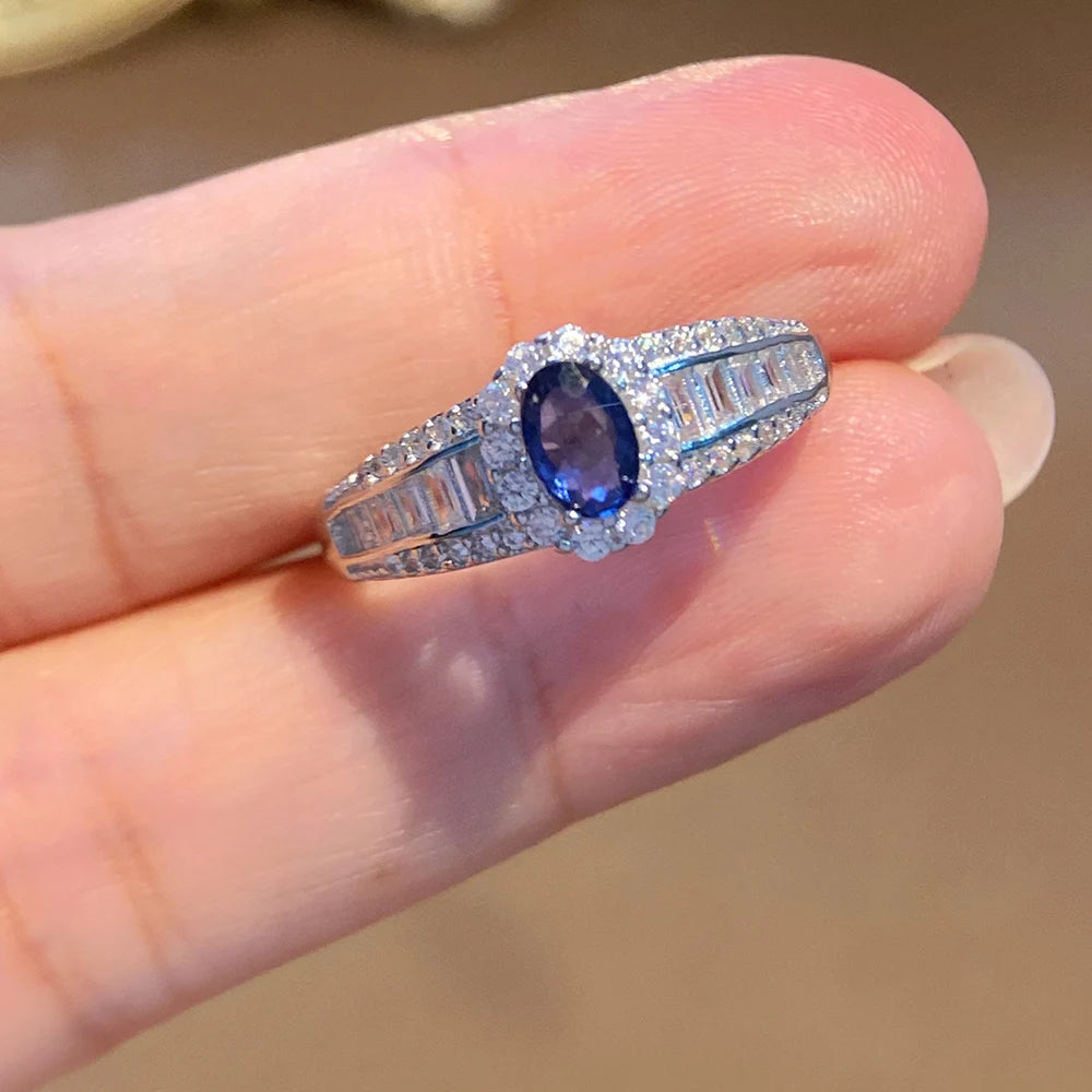Gioiellieri High End 925 Silver Gemstone Engagement Ring Natural Sapphire Fashion Jewelry for Unisex Wedding Gift
