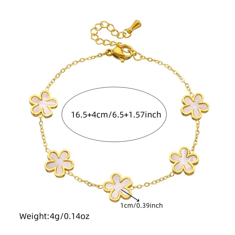 Gold White Flower Necklace, Earrings & Bracelet Jewellery Set | Exquisite Bridal Fashion Set