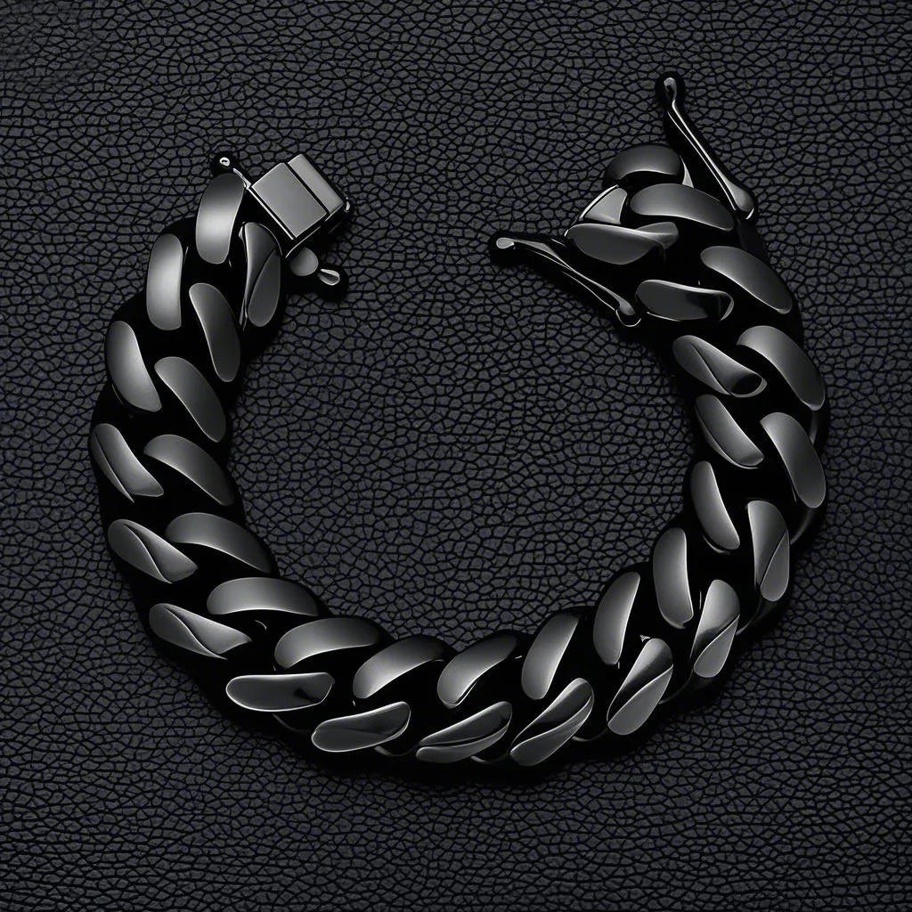REBEL Fashion Stainless Steel Jewelry Hip Hop Black Gun Plated Heavy Thick Chunky Stainless Steel Men's Cuban Link Chain Bracelet