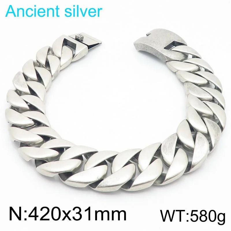 S&S European American Hip-Hop Fashion Coarse Cuban Chain Necklace Men Women 316L Stainless Steel Bracelet