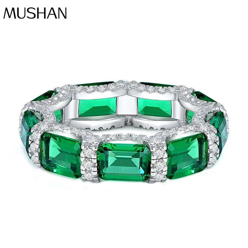 MuShan Jewelry Factory New Emerald Lined Ring S925 Pure Silver Ring Female Niche Design Silver High Carbon Diamond Jewelry