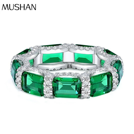 MuShan Jewelry Factory New Emerald Lined Ring S925 Pure Silver Ring Female Niche Design Silver High Carbon Diamond Jewelry