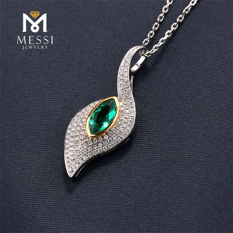Messi Jewelry Luxury Emerald Gemstone Pendant 14k 18k White Gold  Fashion Necklace Gift Synthetic Wholesale