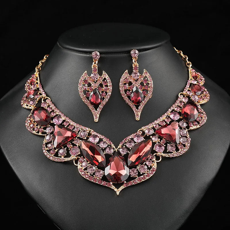 Austrian Crystal Marquise Flower Necklace & Earrings Jewellery Set | Bridal Banquet Fashion Set