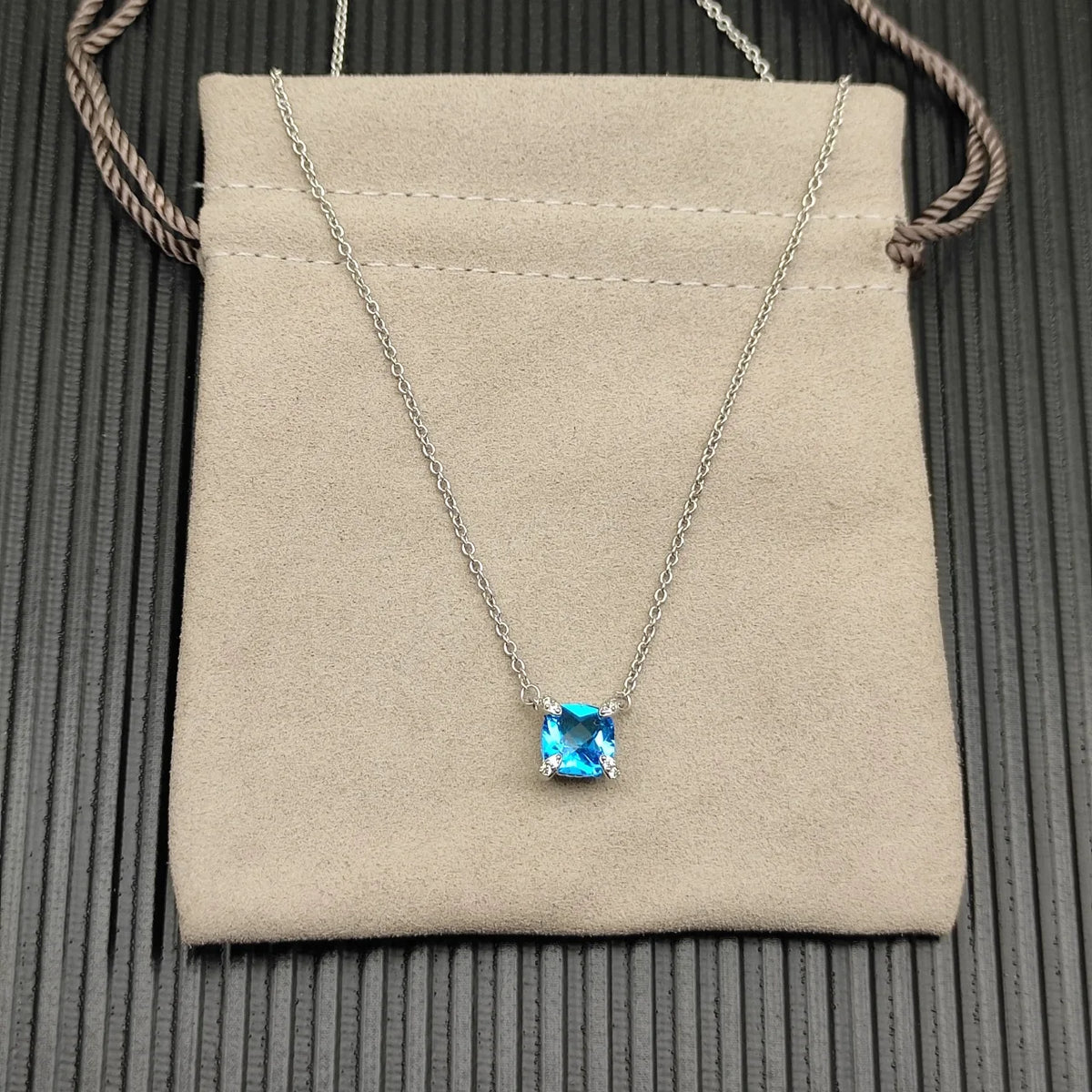 Gemfiori DY High-Quality Silver-Plated 8mm Four-Prong Diamond Necklace. Gold-Plated 8mm Colored Gemstone Necklace. Jewelry.