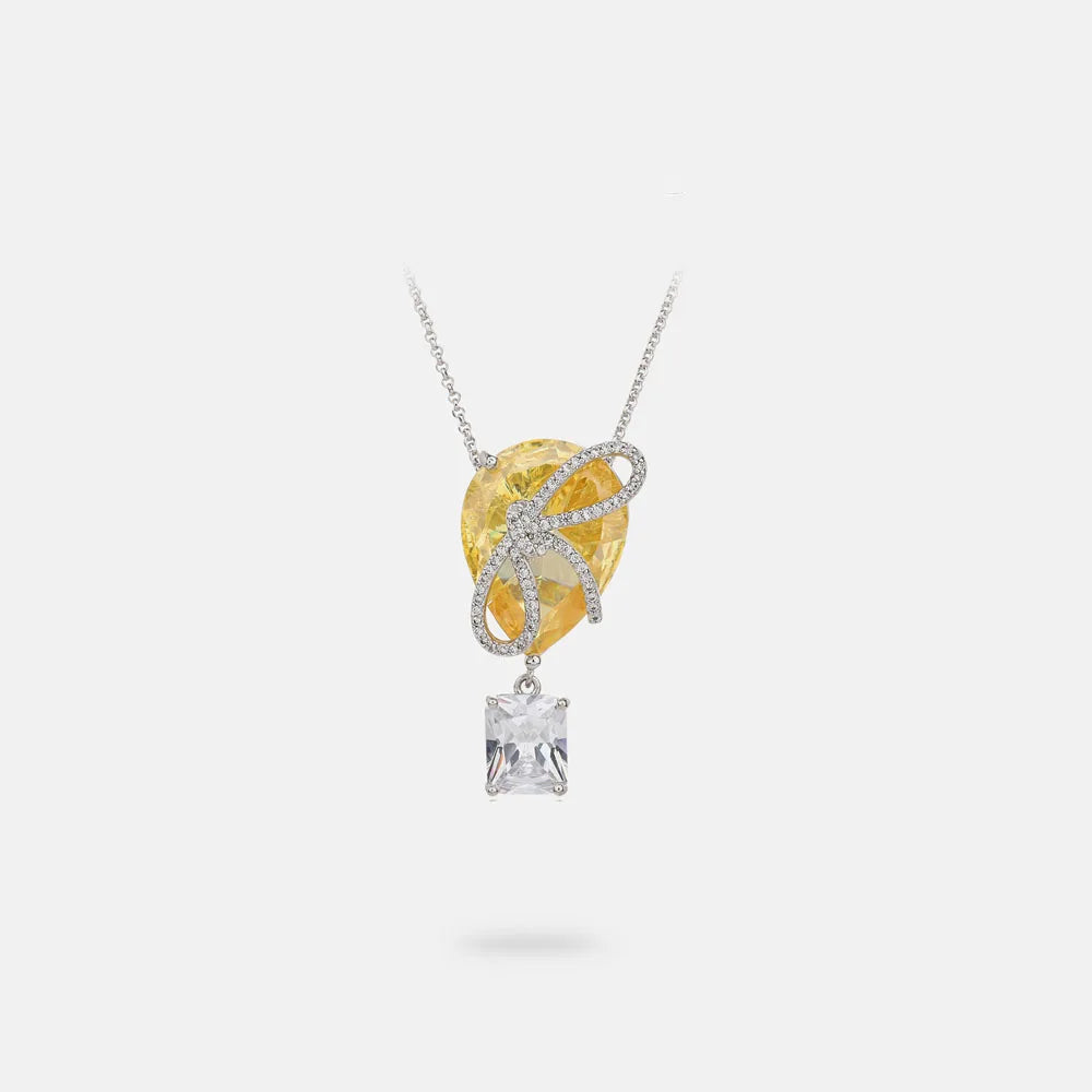 MUSHAN Jewelry Factory Yellow Diamond Bow S925 Sterling Silver Necklace High End Cross Border Bestseller for Women