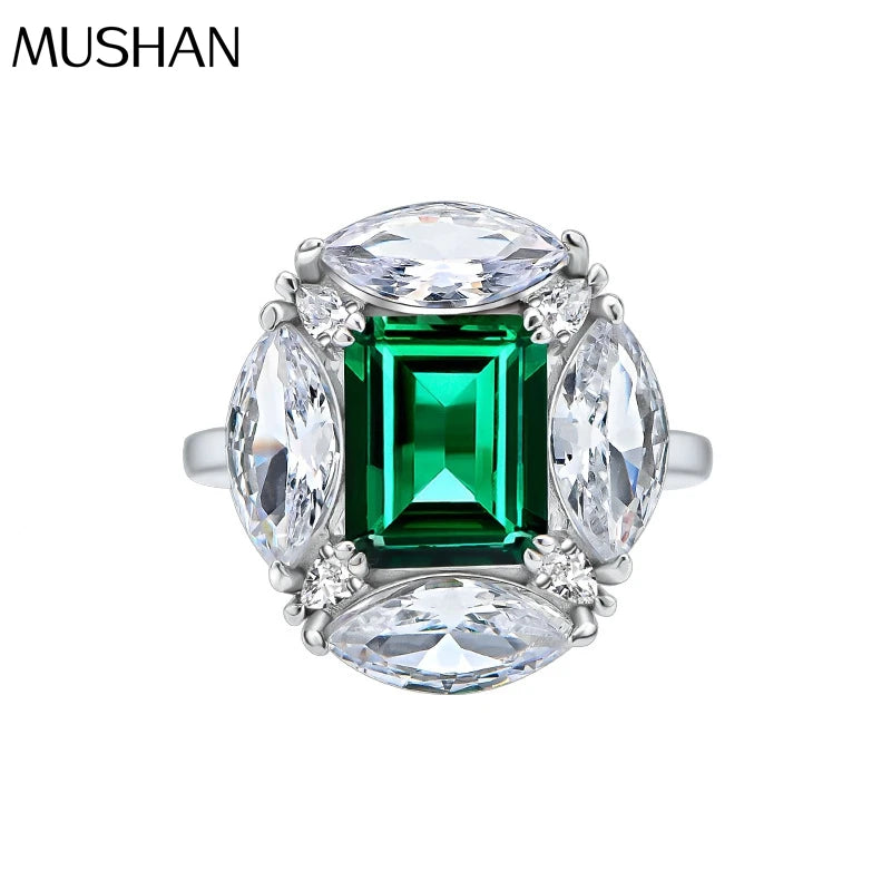 MuShan Jewelry Factory 8 * 10 Emerald S925 Pure Silver High Carbon Diamond Ring Women Hot Selling Platinum Large Diamond Ring