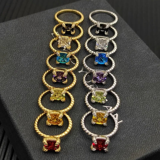 FASHIONISTA DY High-Quality Silver-Plated Diamond-Set Rings, Gold-Plated Colored Gemstone-Set Rings, Jewelry